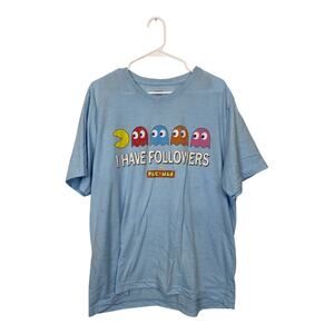 PAC-MAN Mens Sky Blue I Have Followers Tshirt Crewneck Size XL